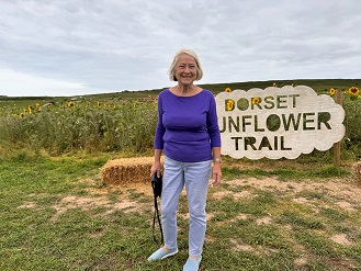 Appeal Patron Kate Adie at the sunflower field in Dorchester, Dorset.