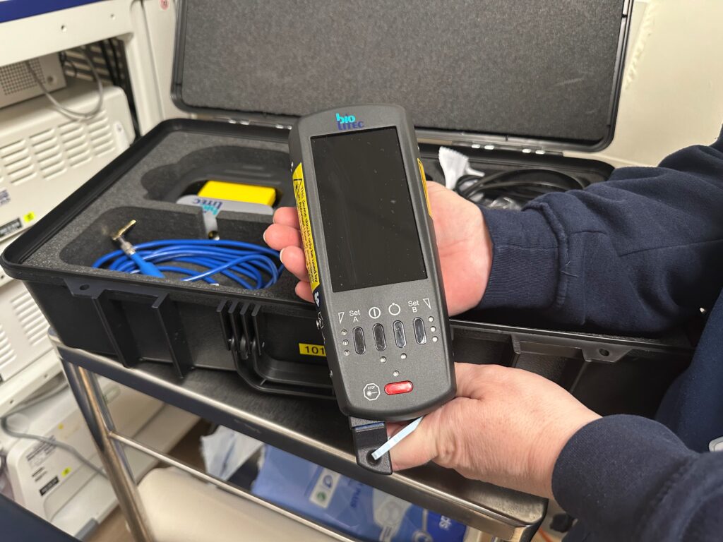 Close up of the TULA laser device donated by DCH Charity to the Urology team at DCH.