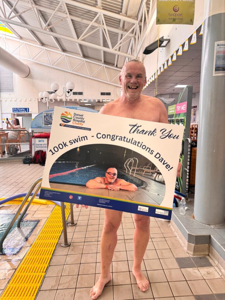Dave Underwood completed his 100km swim in Bridport