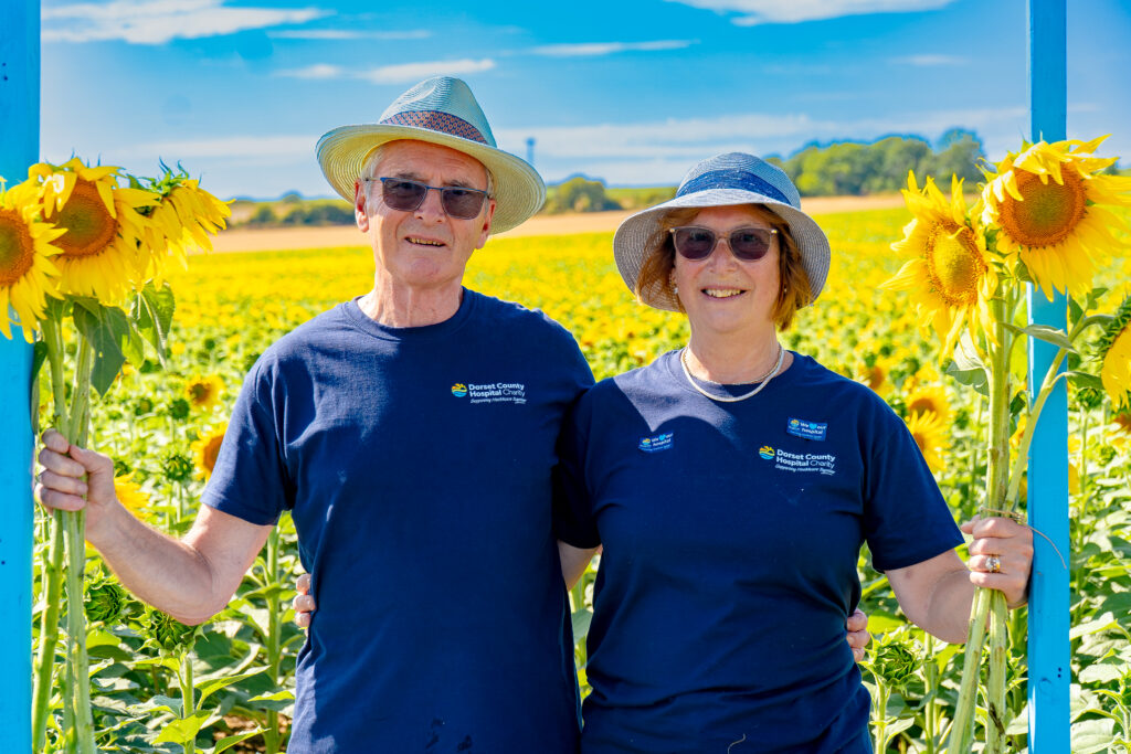 Volunteers Roger and Monica at the Dorset Sunflower Trail 2026